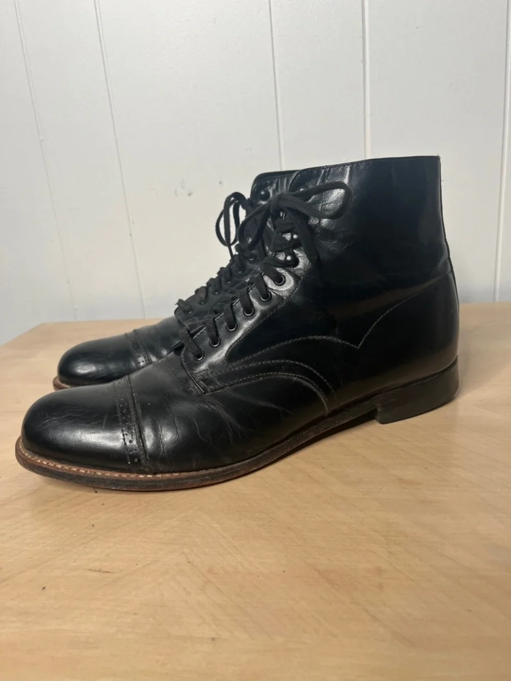 Stacy Adams Madison Cap-Toe Lace-Up Men's Boot Black Leather Size 10.5 D